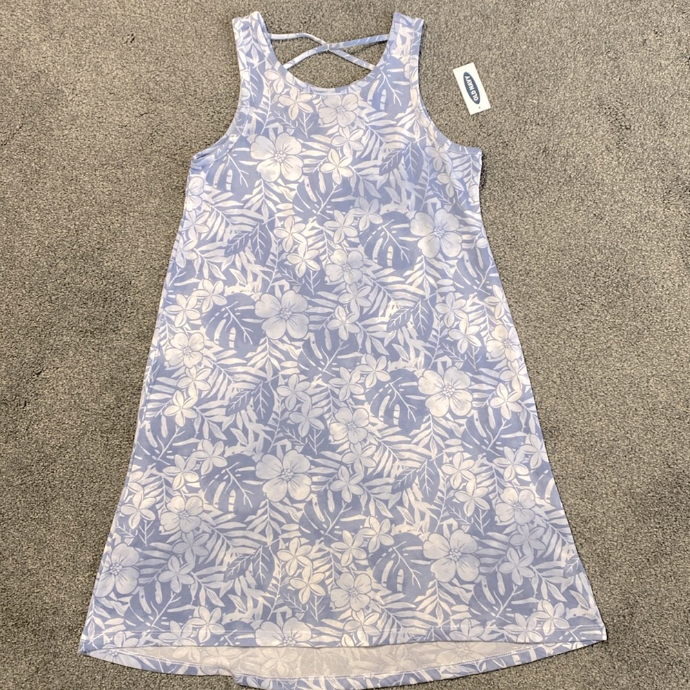 Girl’s Blue and White Floral Tank Dress